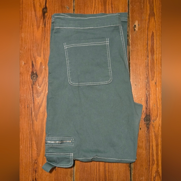 Y2K Style Wide Leg Cargo High Waist Women's Green Elastic Waist Pants Sz XL - Picture 4 of 9